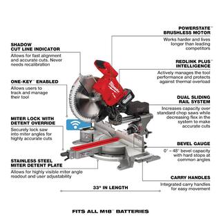 MW M18 FUEL 18V Lithium-Ion Brushless Cordless 12 in. Dual Bevel Sliding Compound Miter Saw Kit with One 12.0Ah Battery 2739-21HD