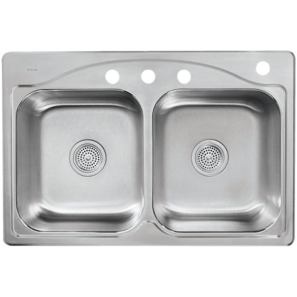 Kohler Cadence Double Bowl 33 In. x 22 In. x 8-5/16 In. Deep Stainless Steel Top Mount Kitchen Sink