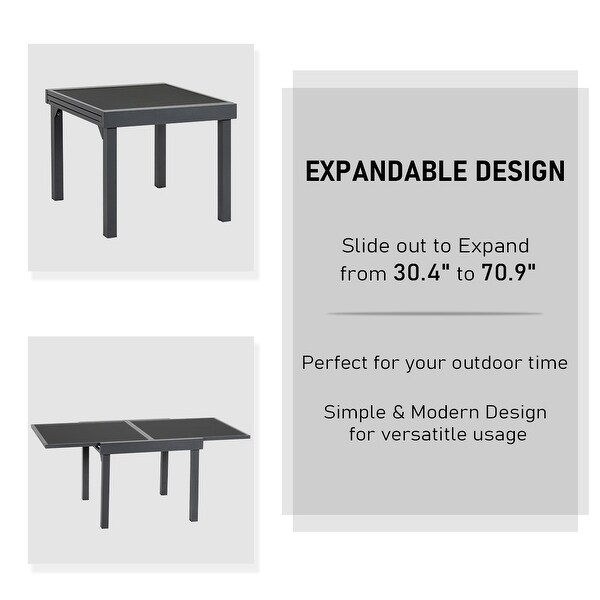 VredHom Outdoor Tempered Glass Top Aluminum Extendable Dining Table