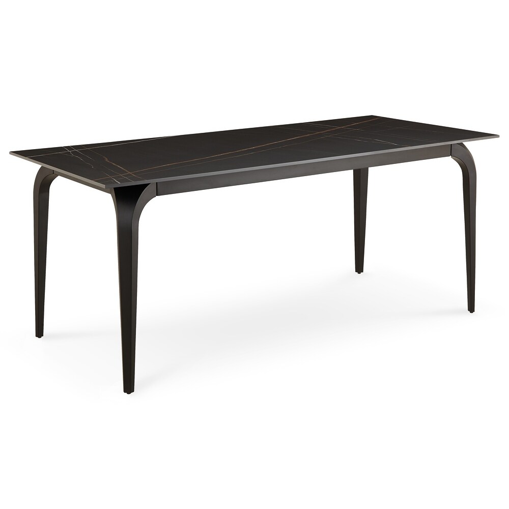 Nicoya Stone Top Rectangular Dining Table in Black Stone and Black Metal   30\