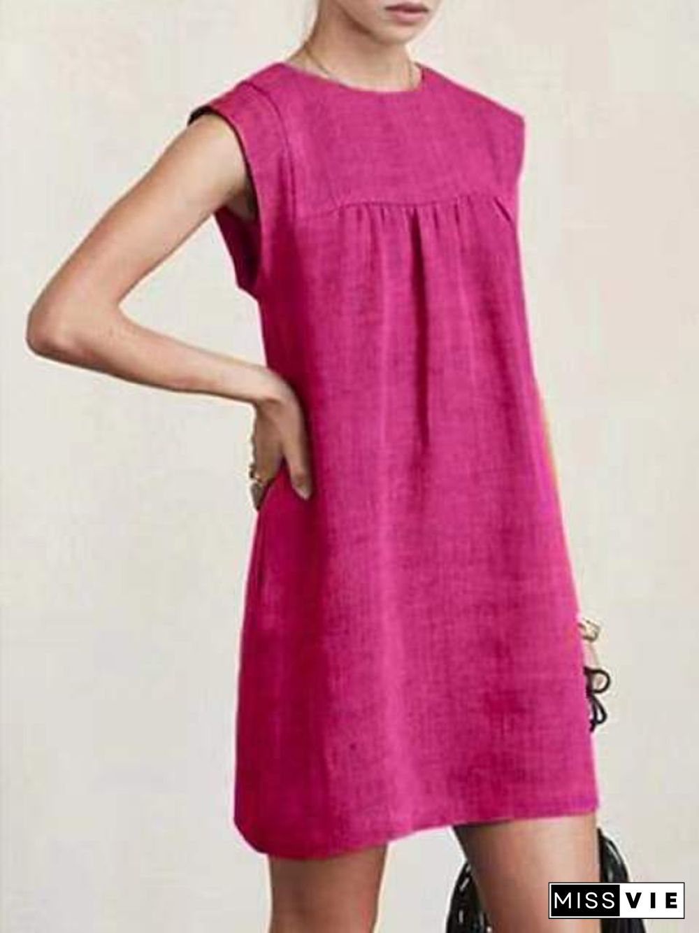 Women's Cotton Linen Sleeveless DressSolid Color Dress Knee Length Summer Daily Wear