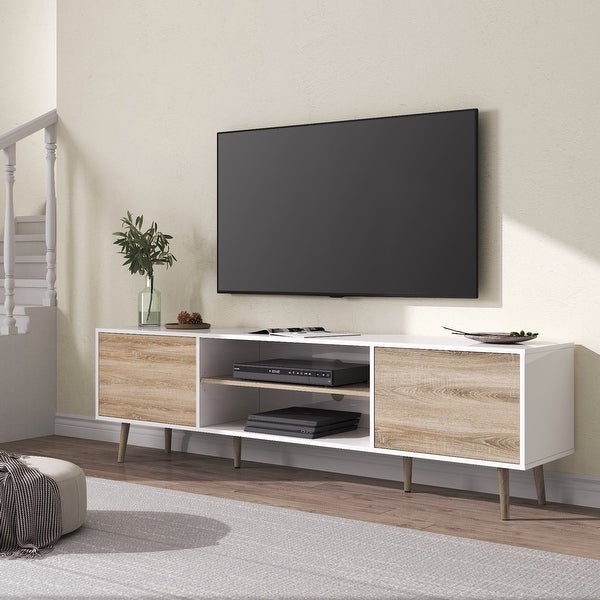 TV Stand for 60 inch TV Entertainment Center，White and Oak-53 inch