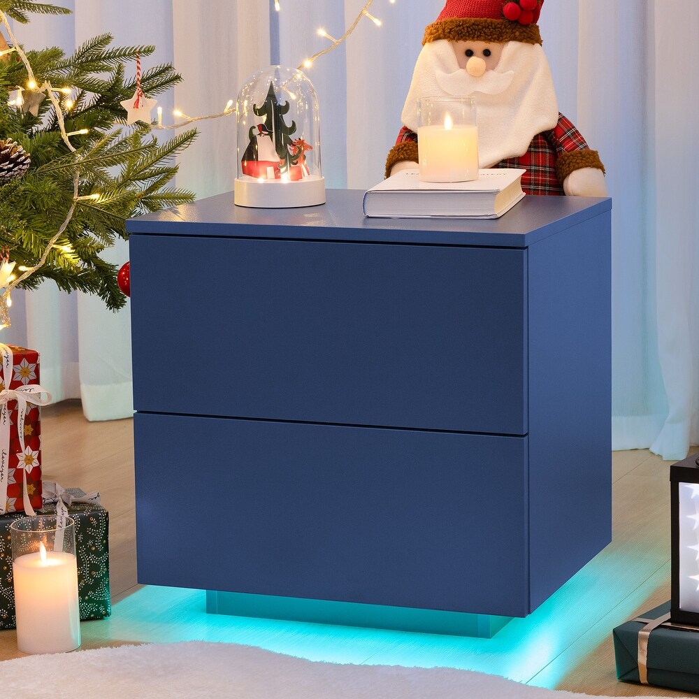 Nightstands LED Side Tables Bedroom  Modern End Tables with 2 Drawers