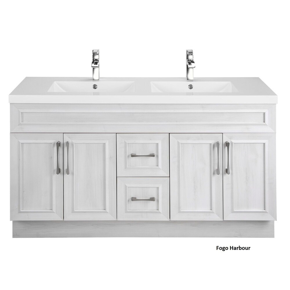 Cutler Kitchen   Bath Classic Collection White 60 inch Transitional Door Vanity with Double Sink