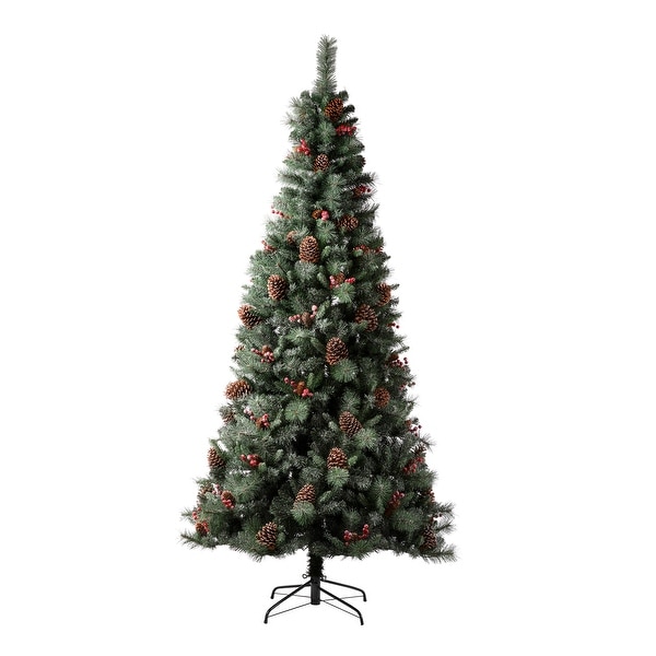 Glitzhome 9ft PreLit Green Pine Artificial Christmas Tree with 1000 Warm White Lights