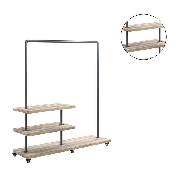 Clothing Rack with Shelves in Oak and Sandy Gray - - 35722866