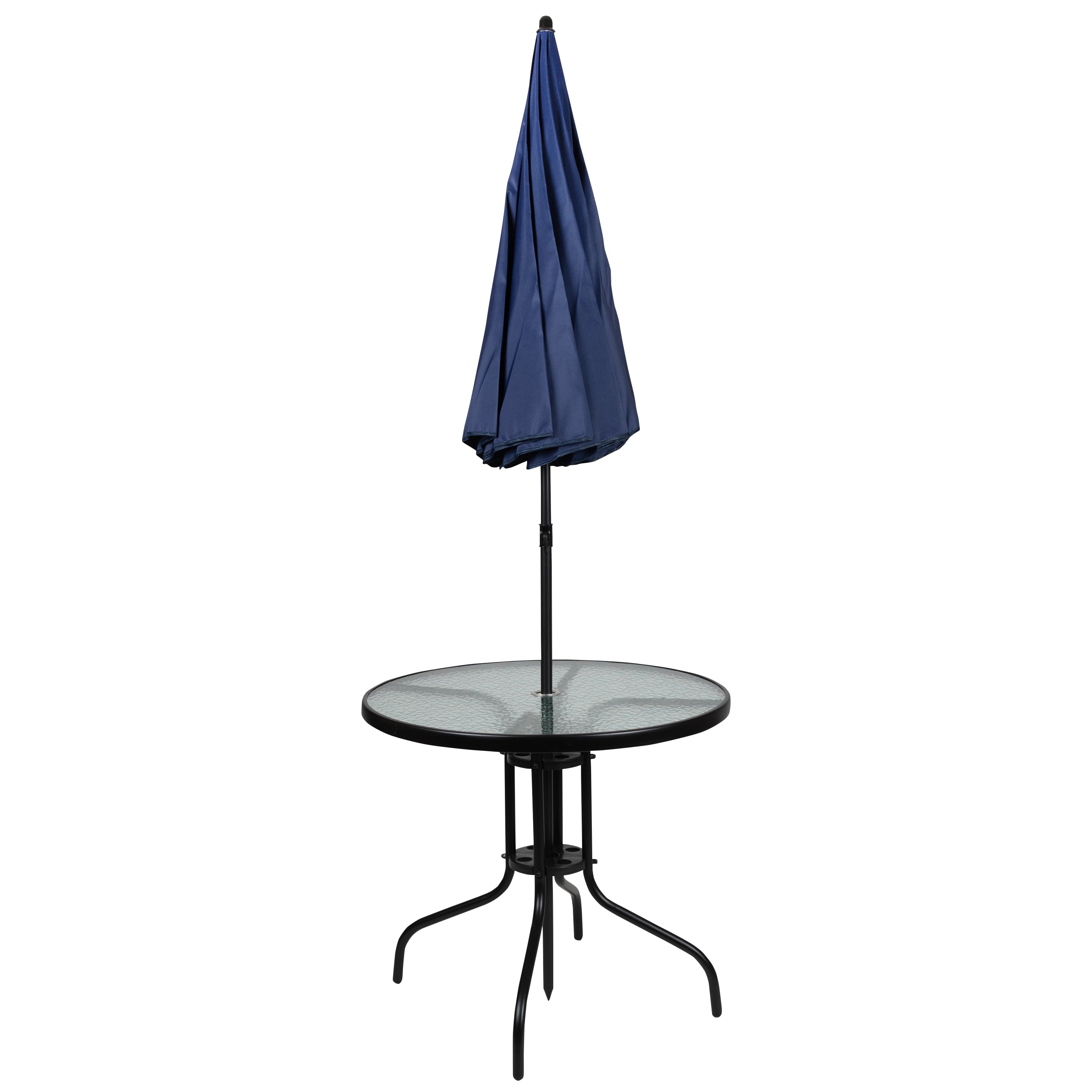 Flash Furniture Nantucket 6 Piece Navy Patio Garden Set with Umbrella Table and Set of 4 Folding Chairs