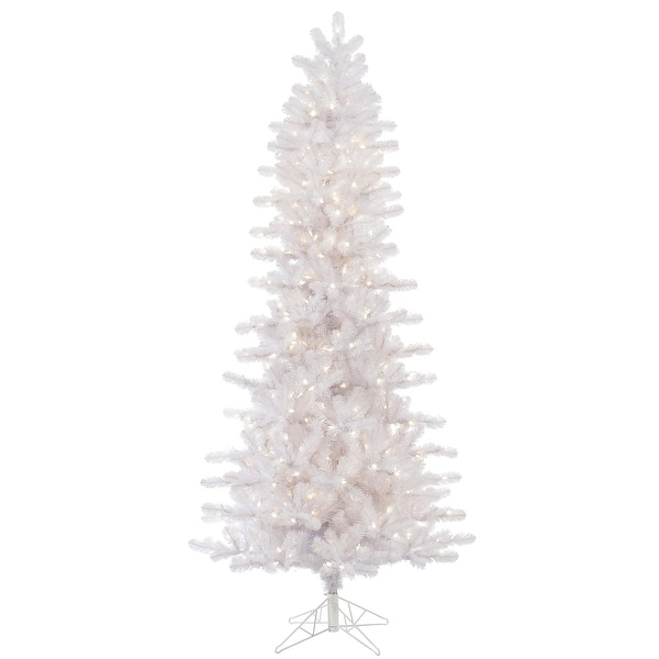 Vickerman 8.5' Crystal White Pine Slim Artificial Christmas Tree，Pure White LED Lights