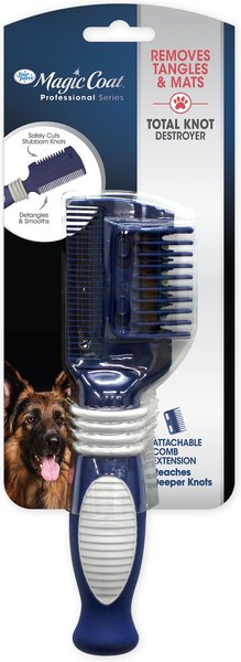 Four Paws Magic Coat Professional Series 3-in-1 Knot Remover Rake and Comb for Dogs and Cats， Blue