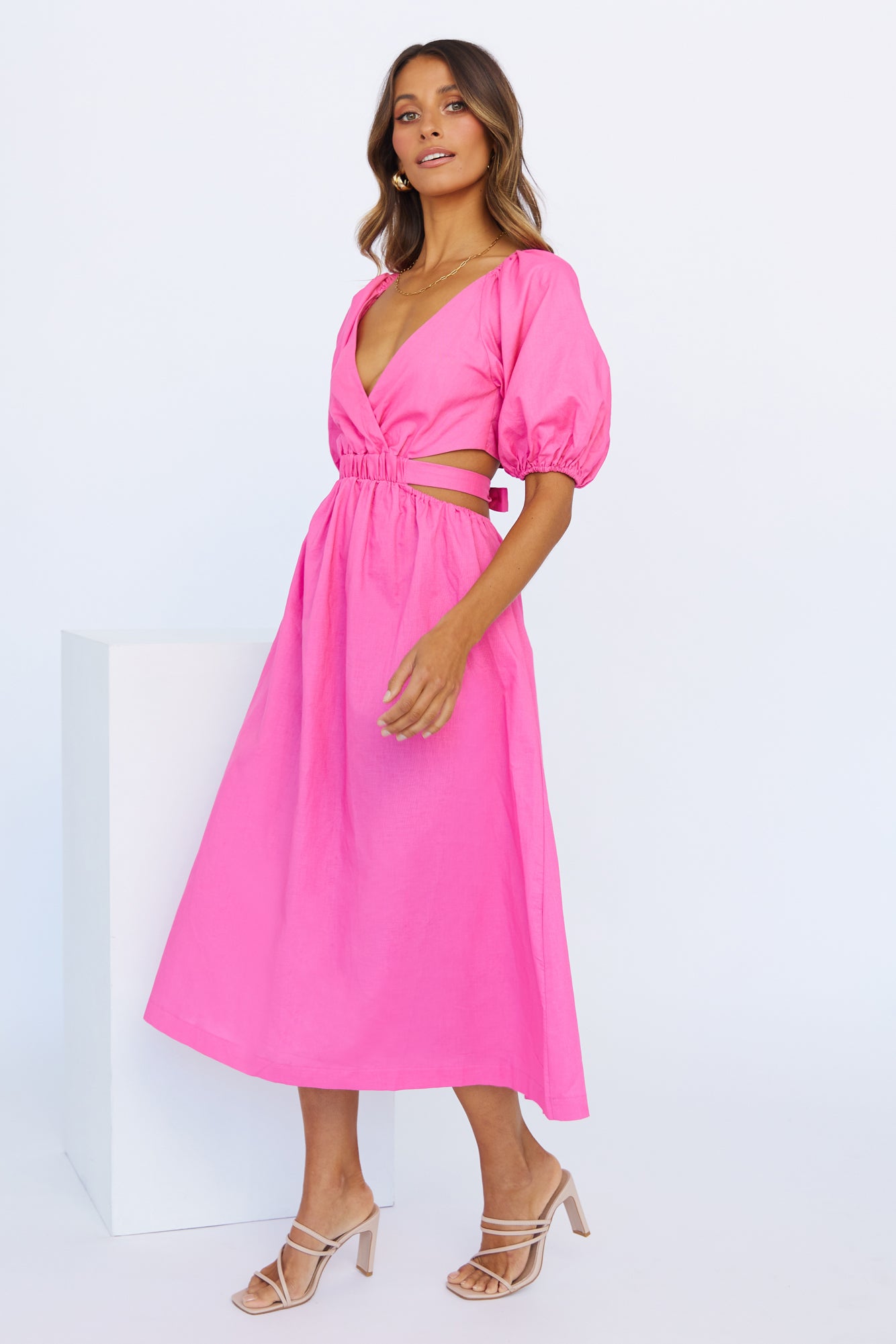 Not A Second Midi Dress Hot Pink