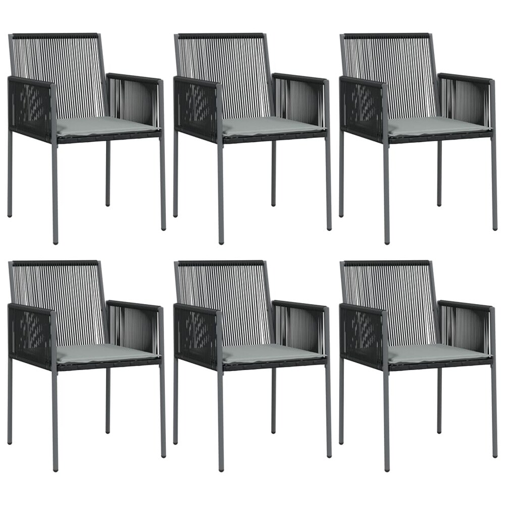 vidaXL 7 Piece Patio Dining Set with Cushions Black Poly Rattan and Steel   21.3\