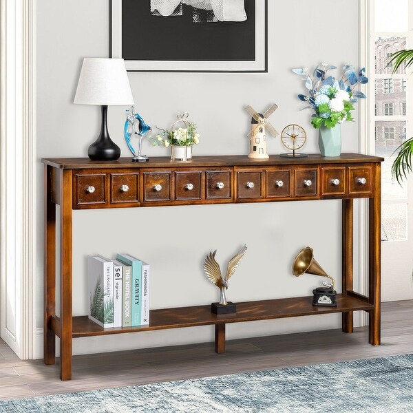 Entryway Long Console Table with Different Size Drawers and Shelf