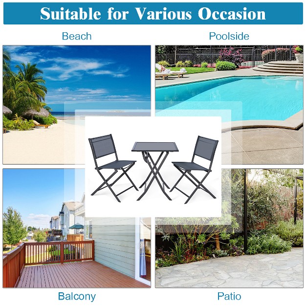 Costway 3pcs Bistro Set Garden Backyard Table Chairs Outdoor Patio Furniture Folding