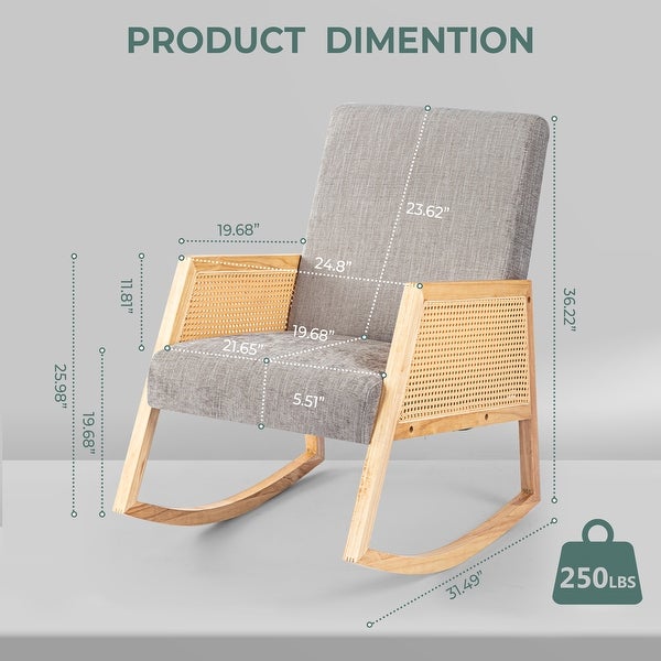 High Back Modern Fabric Rocking Chair with Rattan Arms