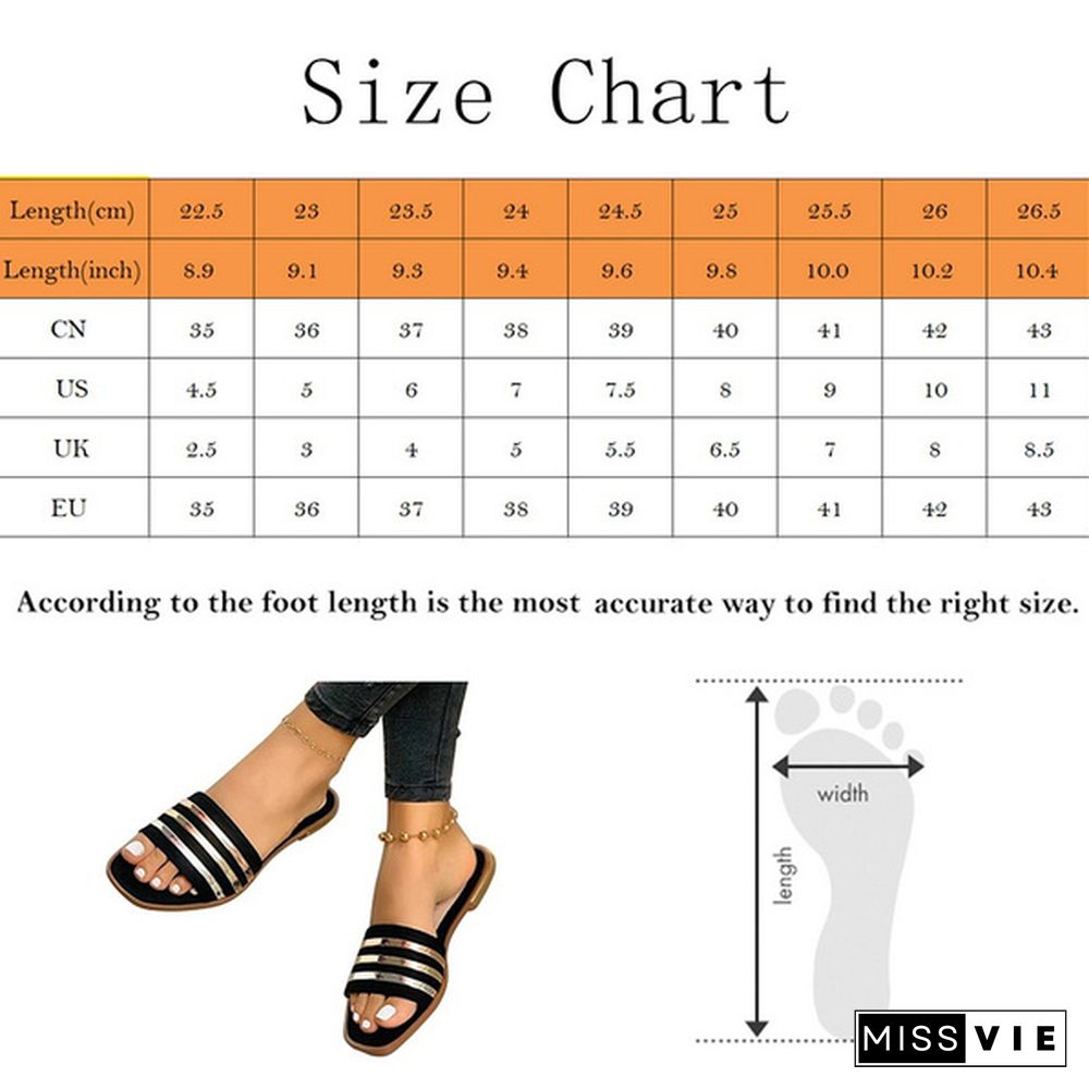 Women New Fashion Summer Open Toe Square Toe Flat Slippers Beach Shoes Casual Sandal Slippers