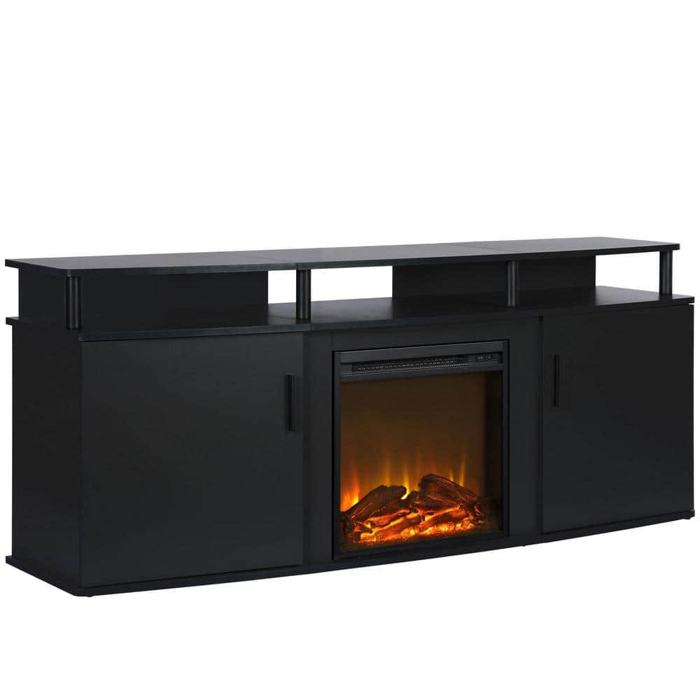 Ameriwood Home Windsor 631 in Freestanding Electric Fireplace TV Stand in Black Fits TVs up to 70 in