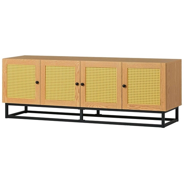 TV Stand Entertainment Cabinet with 4 Textured Rattan Doors and 2 Adjustable Panels