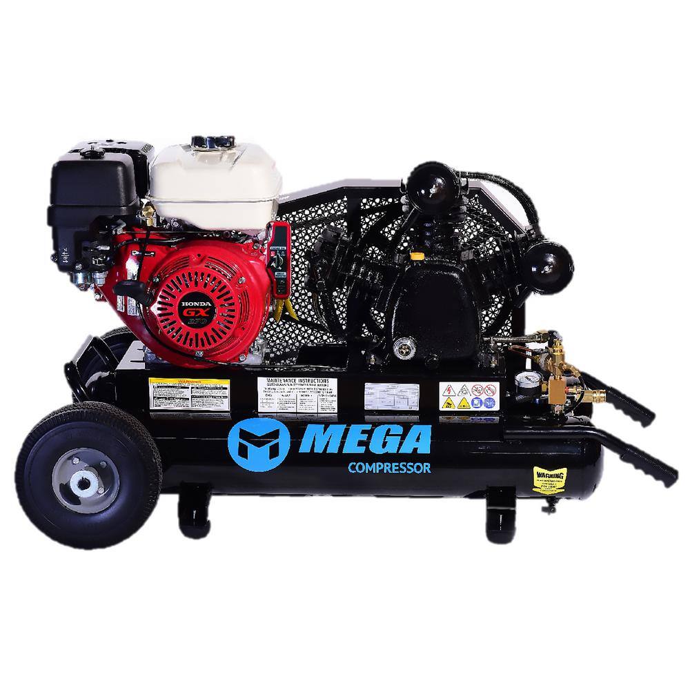 Mega Compressor 10 Gal. 9 HP 175 PSI Portable Dual Wheeled Gas Air Compressor MP-9010HGE