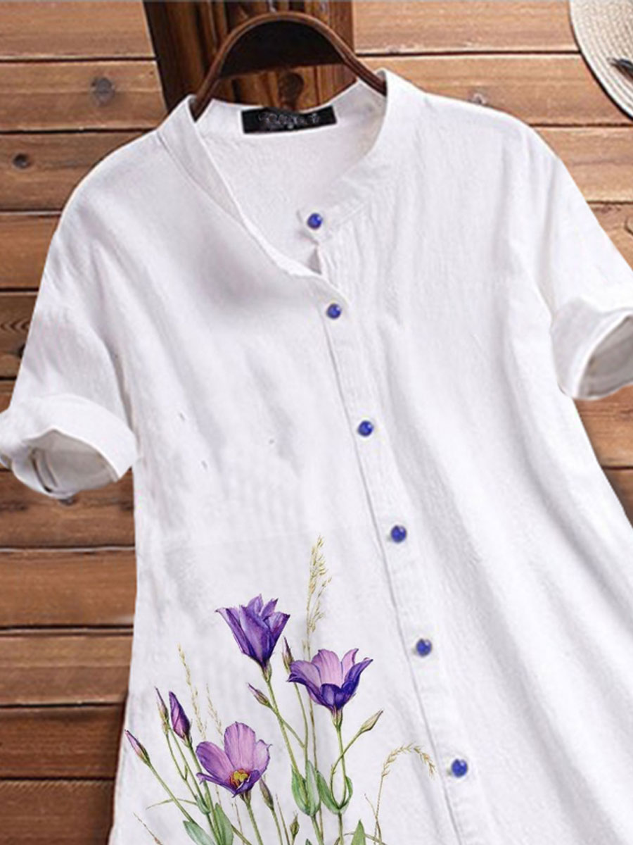 Floral Print Casual Loose Short-sleeved Blouse