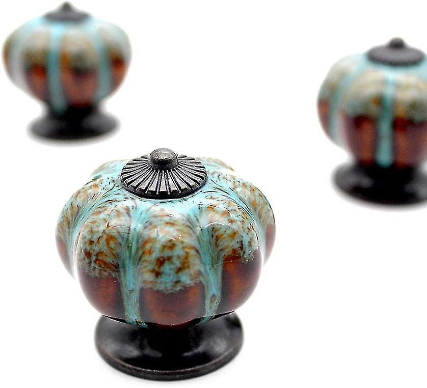 Set Of 6 Drawer Pulls， Cabinet Handles， Ceramic Knobs， Retro And Elegant Pumpkin Knobs， Cabinet Drawer Pulls