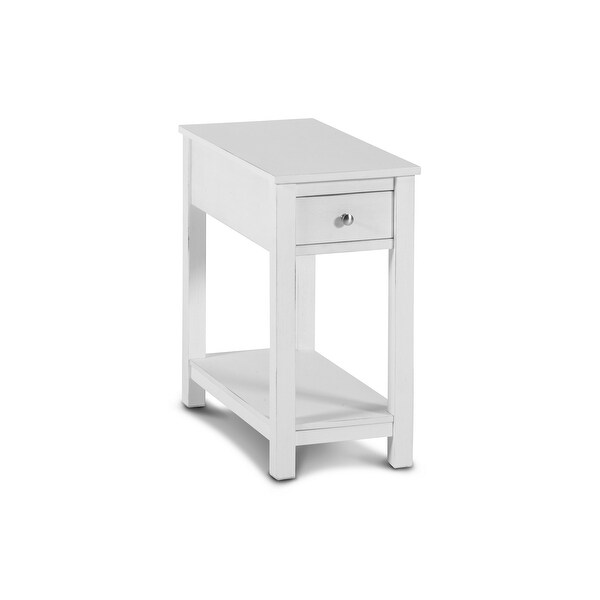 Nili 24 Inch Side End Table， Crisp White Finish， Single Drawer and Shelf