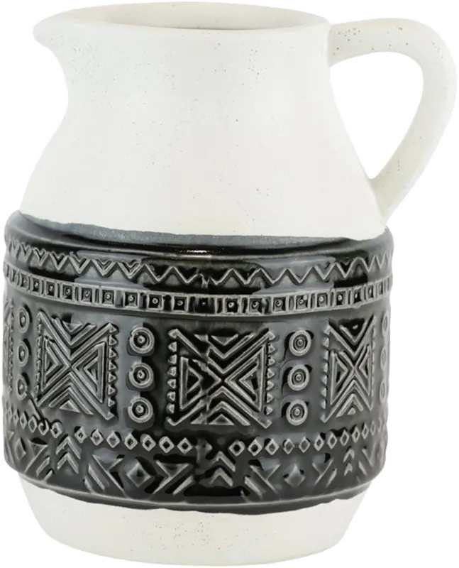 Ivory and Black Ceramic Pitcher with Geometric Design