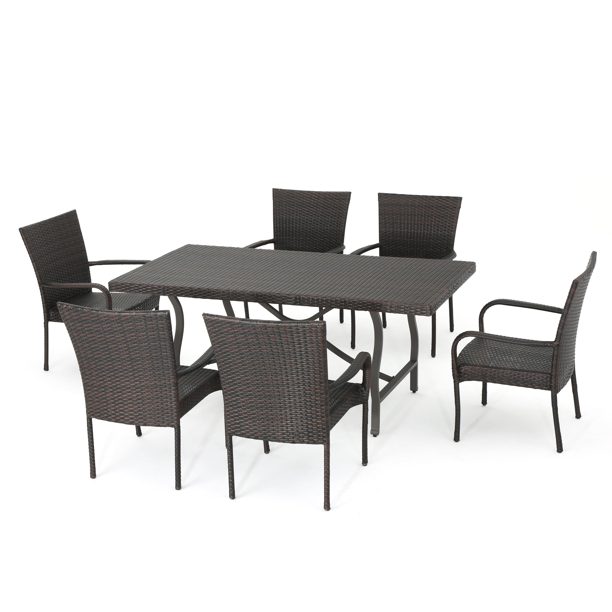 Walthham Outdoor 7 Piece Multibrown Wicker Dining Set