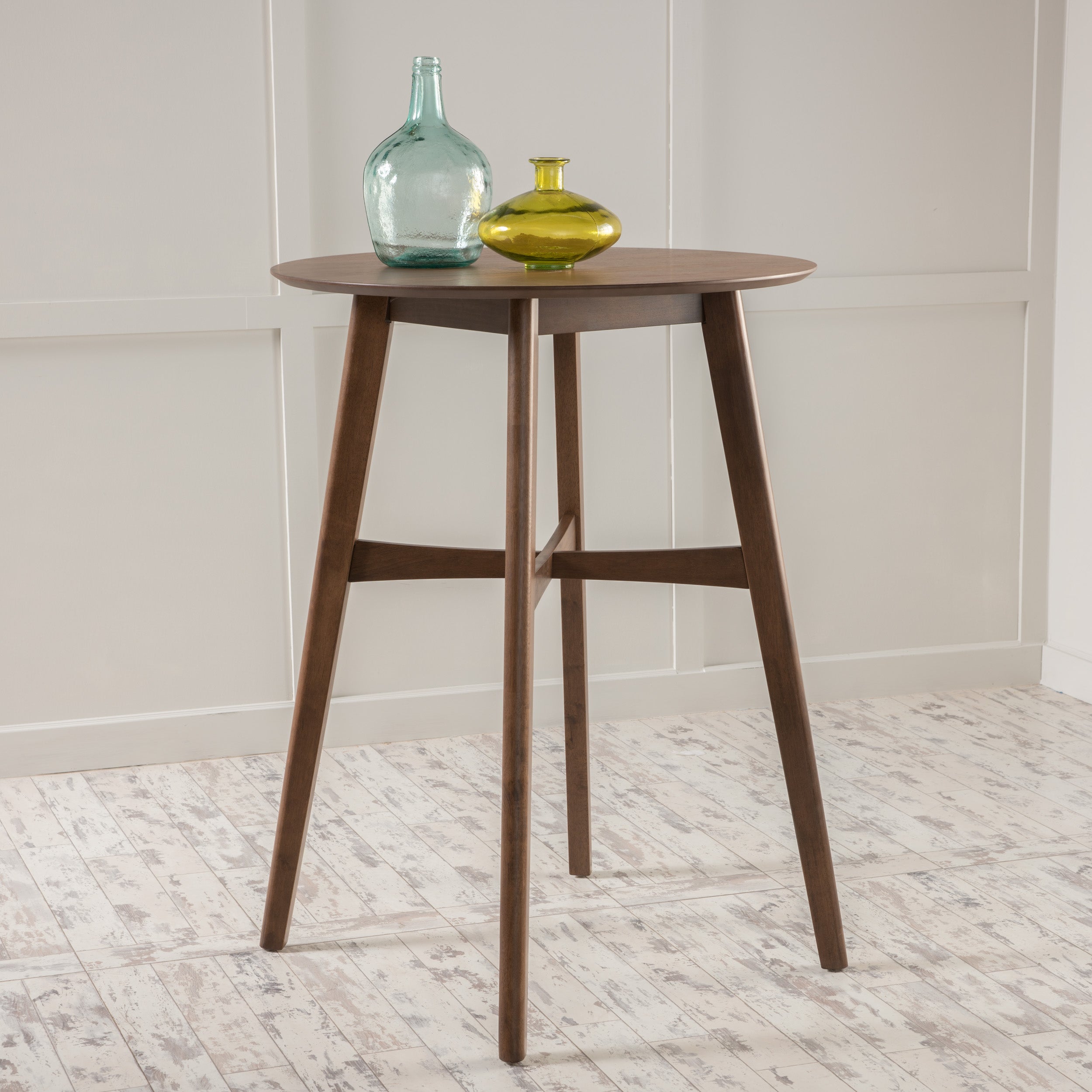 Madeline Mid-Century Modern Circular Wood Bar Table with Tapered Legs