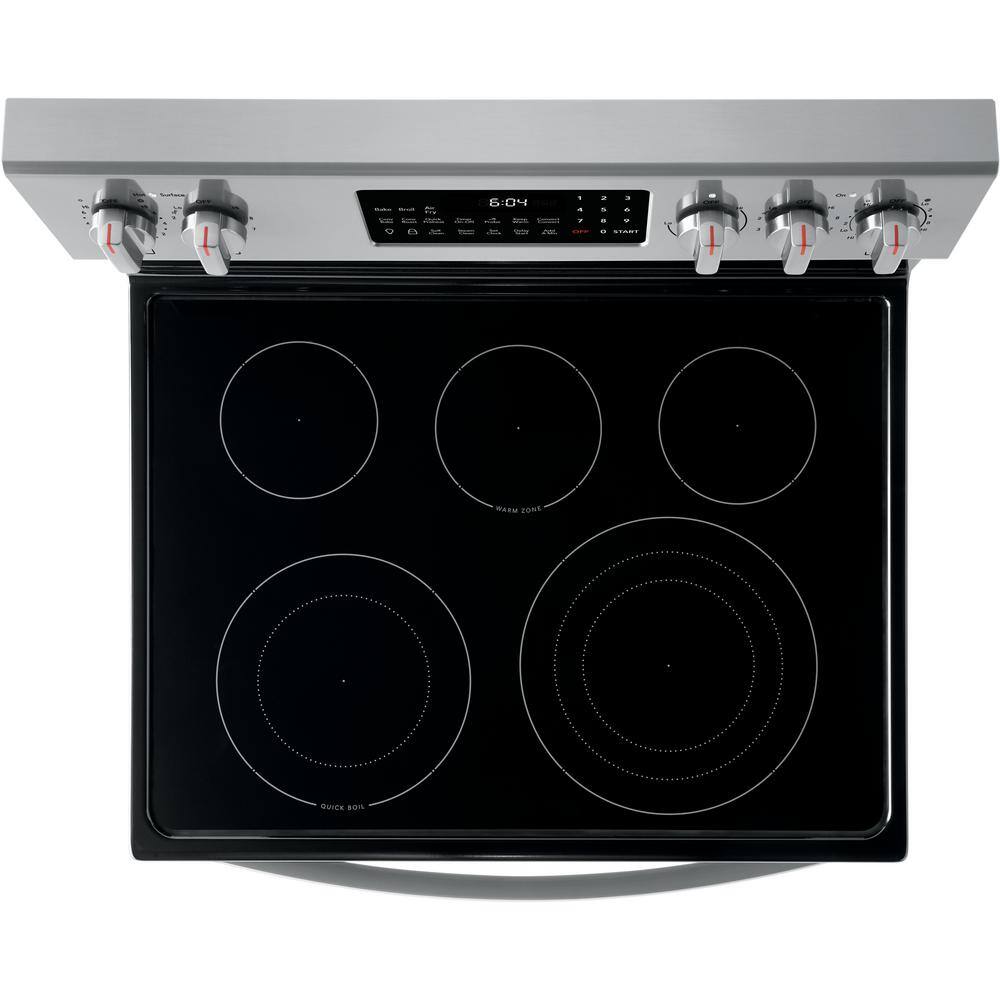 FRIGIDAIRE GALLERY 30 in. 5 Element Freestanding Electric Range in Stainless Steel with Convection and Air Fry GCRE3060AF