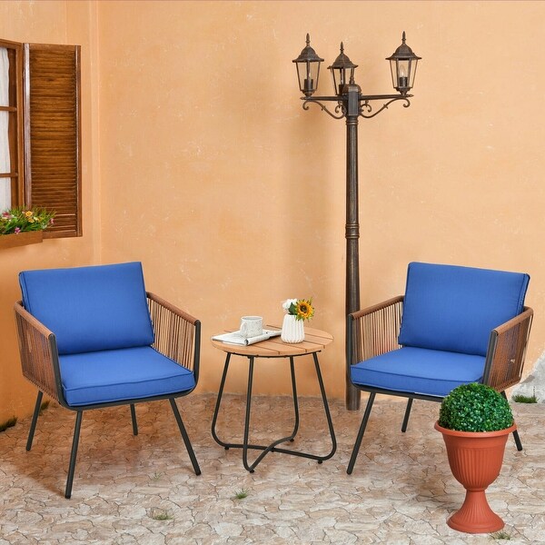 3-Pieces Patio Bistro Set with Armrest and Soft Cushions - Overstock - 37532321