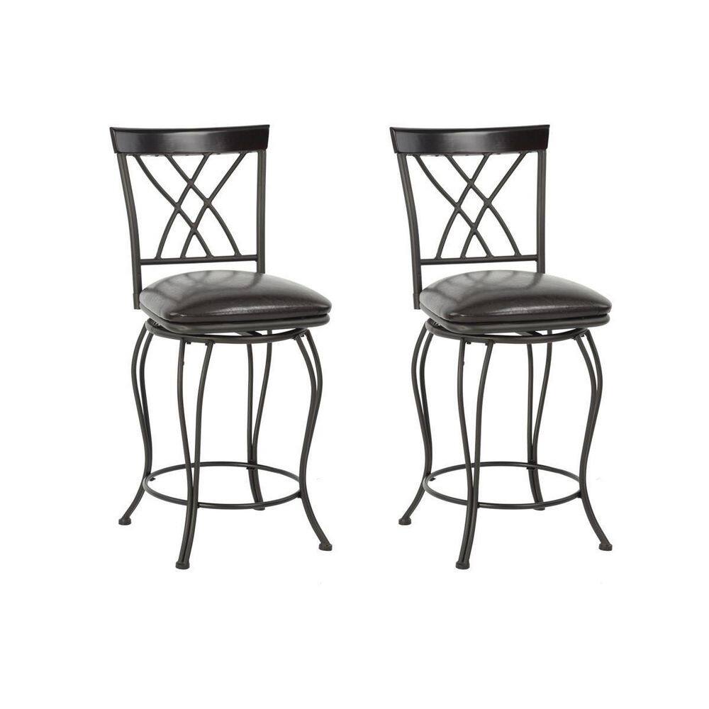 Homy Casa Wichita 24 in.Black High Back Metal Frame Swivel Counter BarStool With Faux Leather Cushioned Seat(Set of 2) WICHITA 24 2PCS