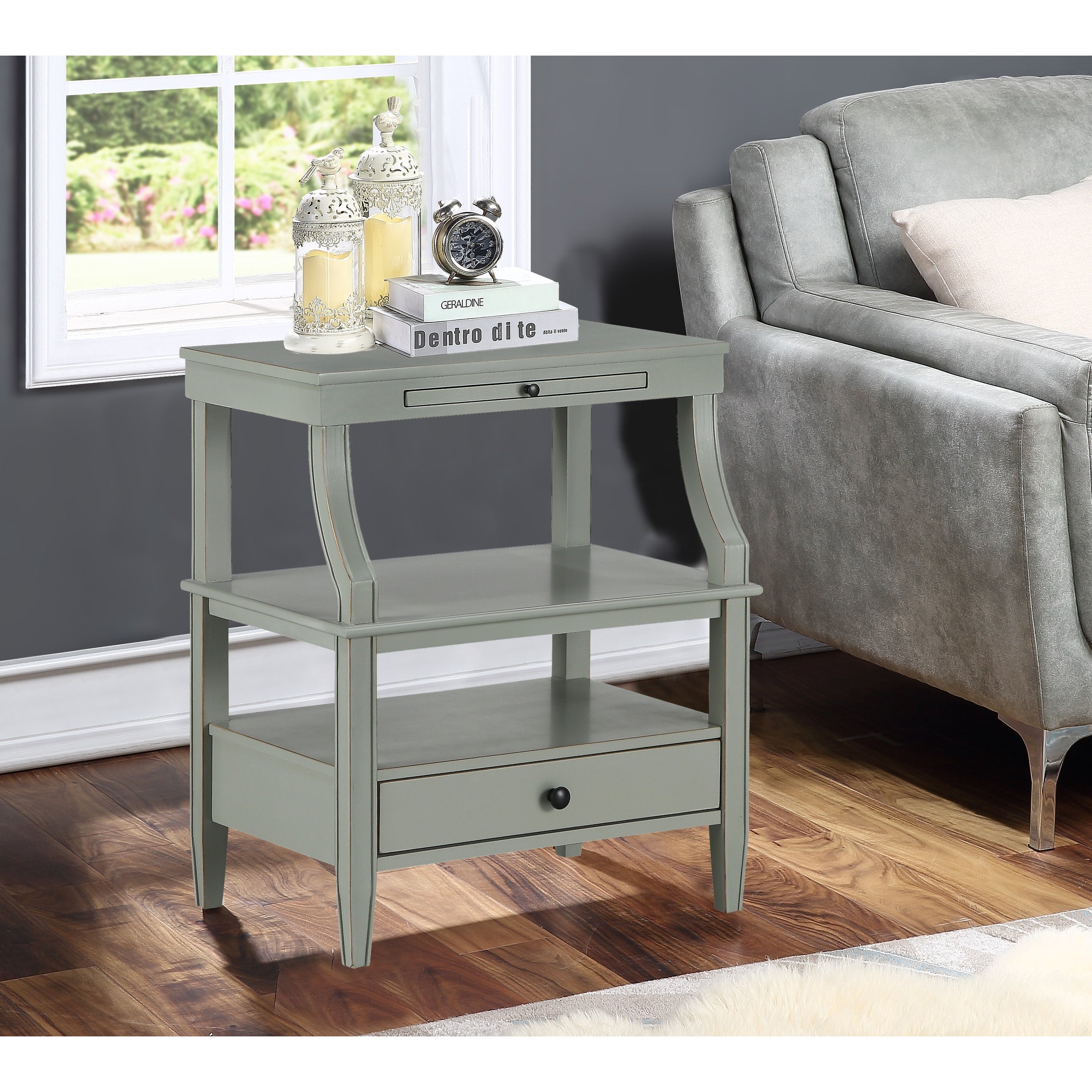 Newland Storage Nightstand， Wooden End Side Table for Living Room