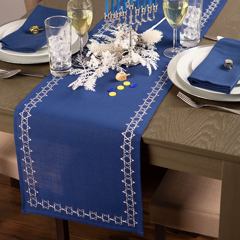 70 Royal Blue and Silver Colored Star of David Table Runner