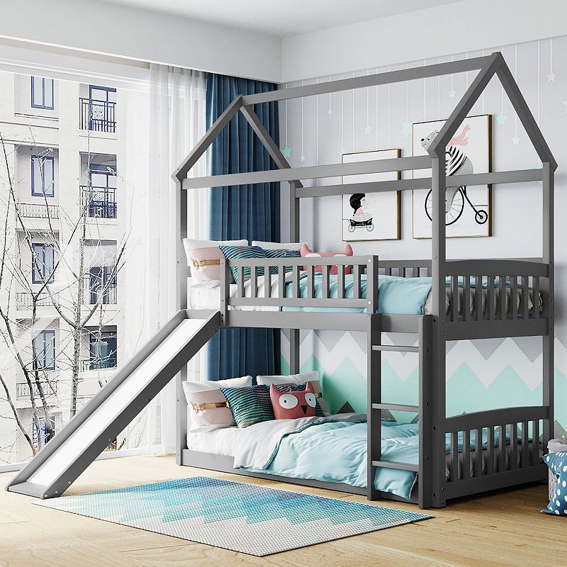 Merax Bunk Bed with Slide， House Bed with Slide