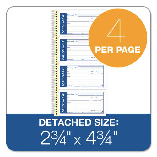 Adams Write 'n Stick Phone Message Pad， Two-Part Carbonless， 2.75 x 4.75， 4/Page， 200 Forms (SC1153WS)