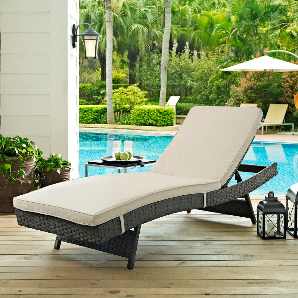 Modern Contemporary Urban Outdoor Patio Chaise Lounge Chair  Beige  Rattan   Tropical   Outdoor Chaise Lounges   by House Bound  Houzz