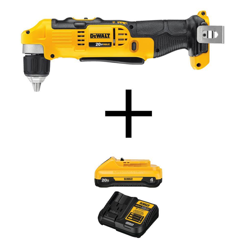 DW 20V MAX Cordless 38 in. Right Angle DrillDriver (1) 20V MAX Compact Lithium-Ion 4.0Ah Battery  12V-20V MAX Charger DCD740BW240C