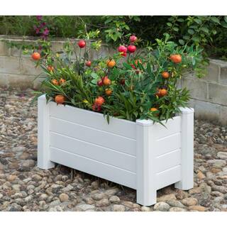 Gardenised White Vinyl Traditional Fence Design Garden Bed Elevated Screwless Raised Planter Box QI003740.B