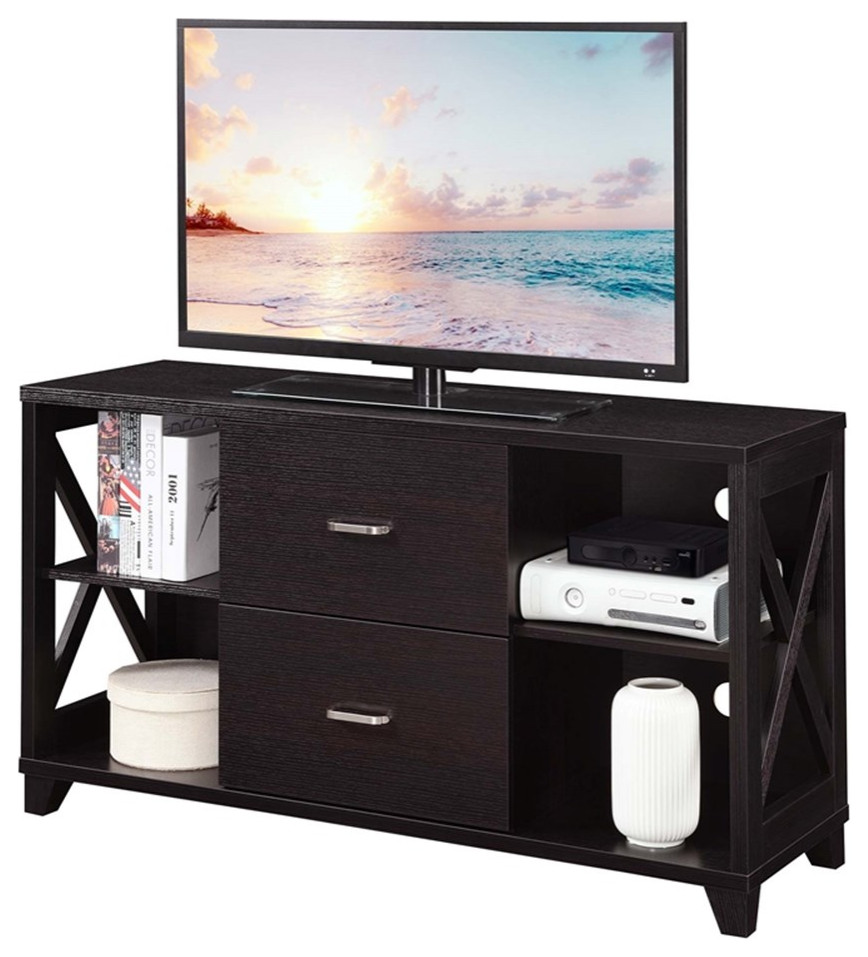 Oxford Deluxe Two Drawer TV Stand with Shelves in Espresso Wood Finish   Transitional   Entertainment Centers And Tv Stands   by Homesquare  Houzz