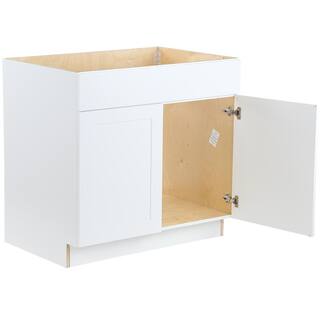 Hampton Bay Cambridge White Shaker Assembled Sink Base Kitchen Cabinet with Soft Close Door (36 in. W x 24.5 in. D x 34.5 in. H) CM3635S-WH