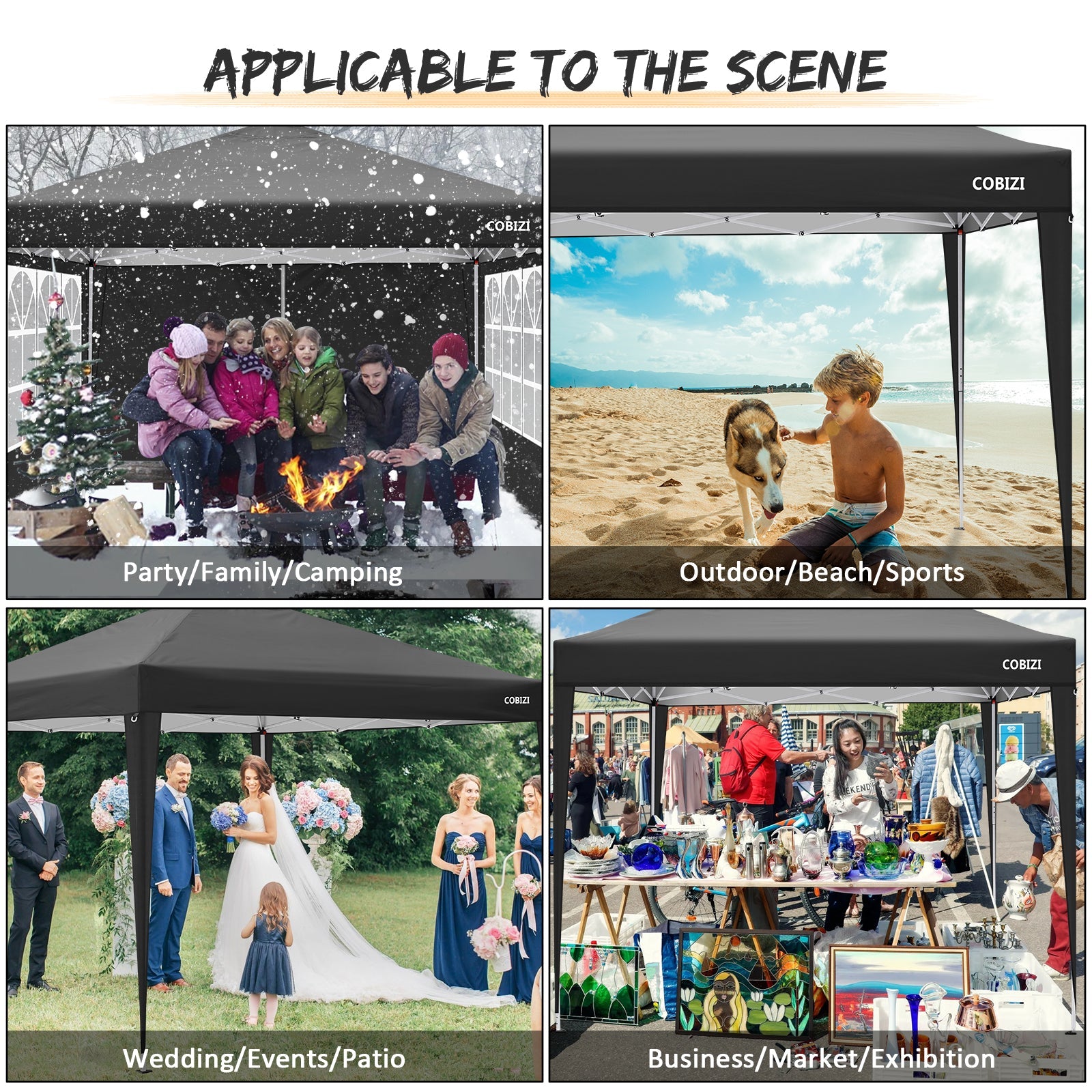 10 x 10ft Pop Up Canopy Tent Instant Outdoor Party Canopy Straight Leg Commercial Gazebo Tent Shelter with 4 Removable Sidewalls and Carrying Bag, Black