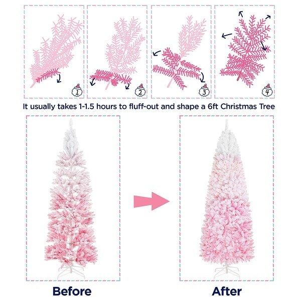 Yaheetech Prelit Flocked Pencil Artificial Christmas Tree Holiday Decoration Hinged Spruce