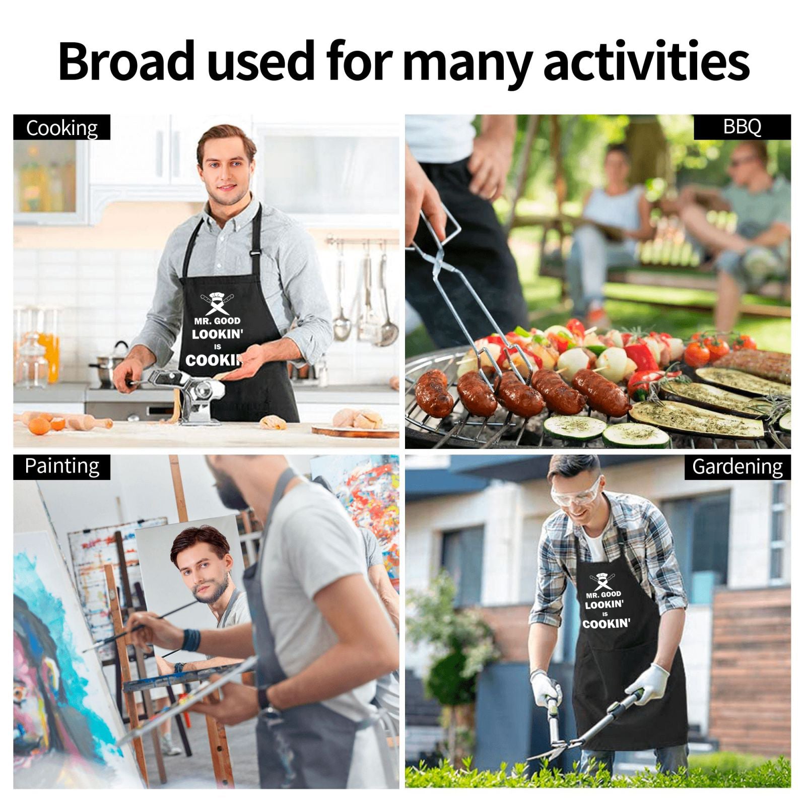 Cooking Aprons for Men， Funny Grill BBQ Kitchen Chef Apron for Men Dad Husband， Grilling Gifts for Fathers Day Birthday