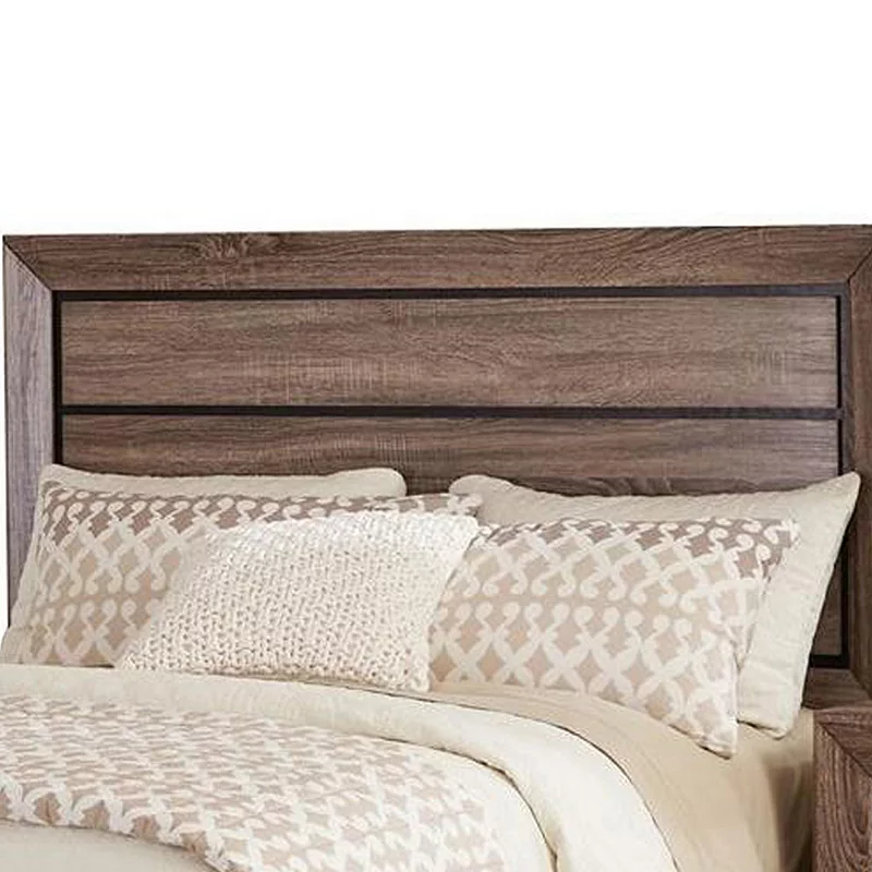 Transitional Style California King Bed with Plank Headboard， Taupe Brown