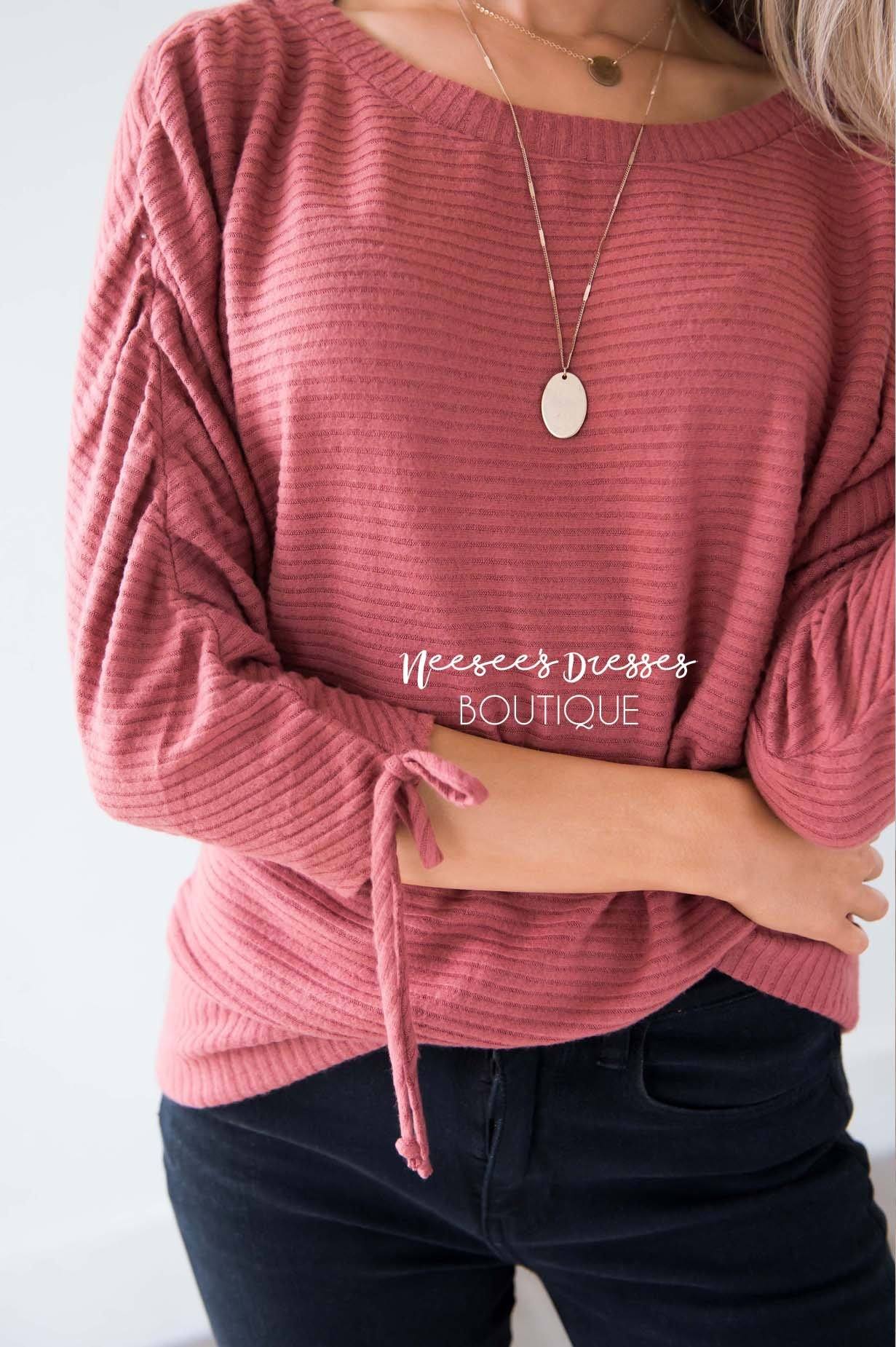 Marsala Ruched Sleeve Sweater