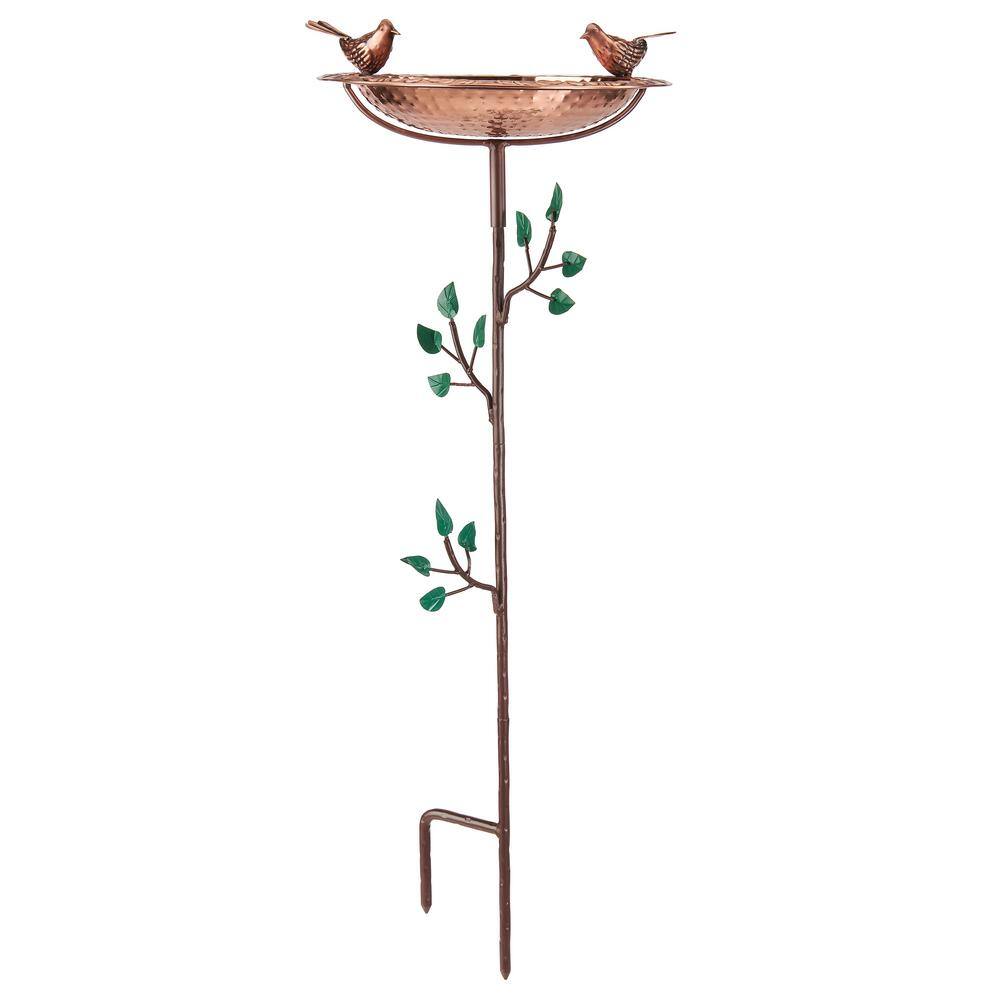 Good Directions Pure Copper Birdbath， Featuring Two Copper Birds and a Tree Themed Multi-Pronged Garden Pole BBG-2