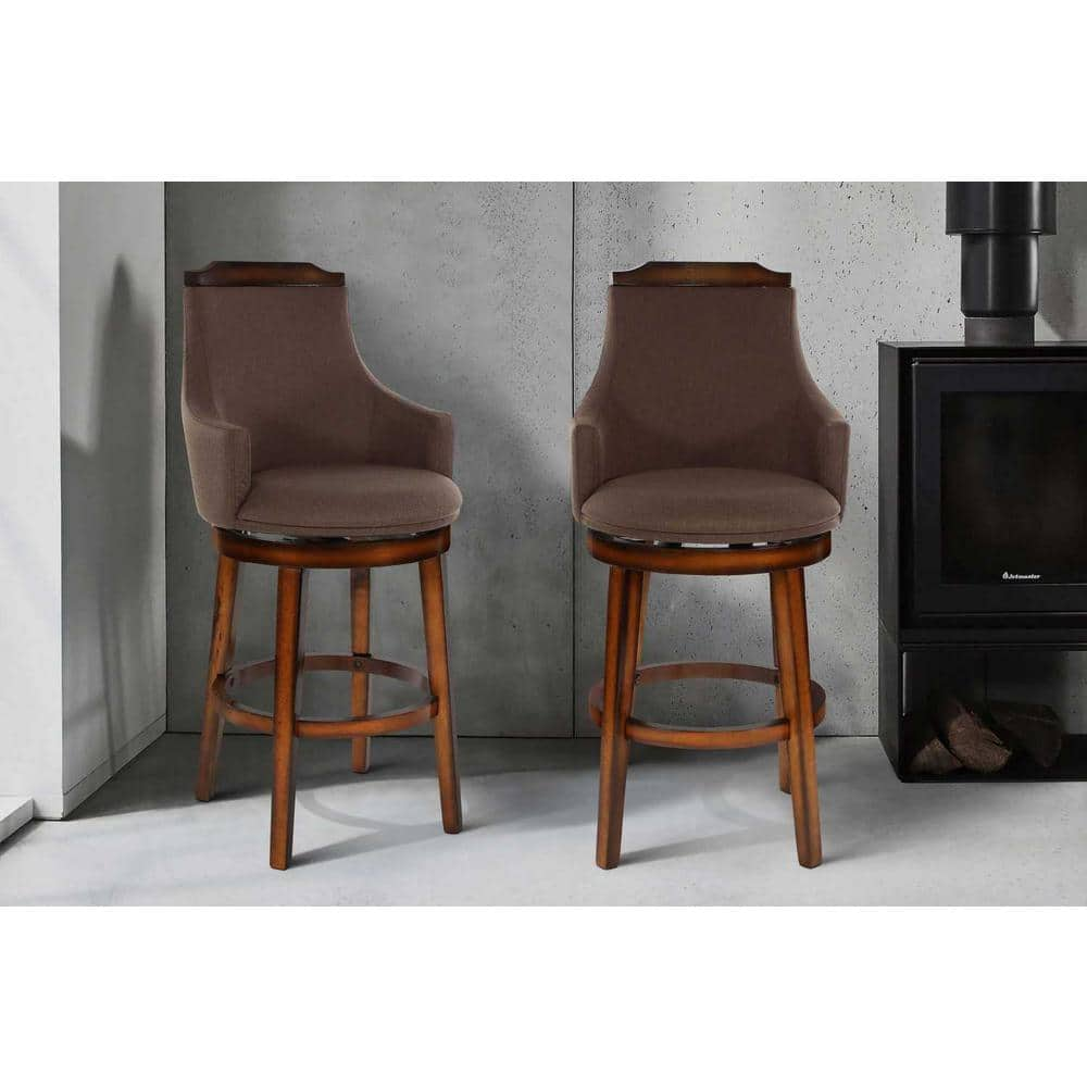 EVERGLADE HOME Toulon 45 in. Burnished Oak Full Back Wood Frame Swivel Pub Height Bar Stool with Fabric Seat (Set of 2) LX-5447-29FAS