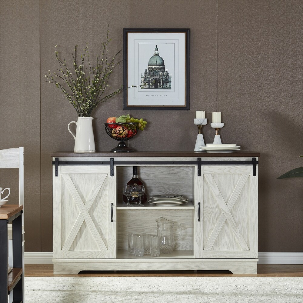 TV Stand  Storage Cabinet with 2 Sliding Barn Doors