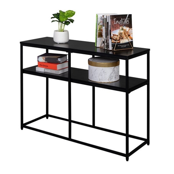 2-Tier Console Sofa Table， Industrial Foyer Table for Living Room