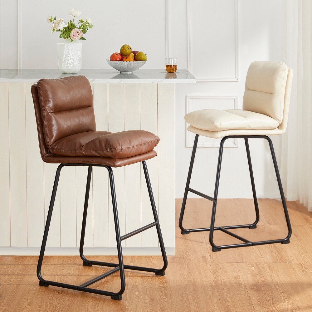 Glitzhome Set of 2 Modern Thick Leatherette Metal Legs Bar Stools